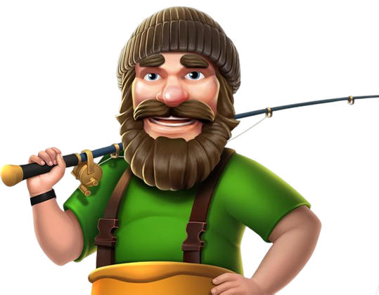 Big Bass instant win game character for promotional casino artwork